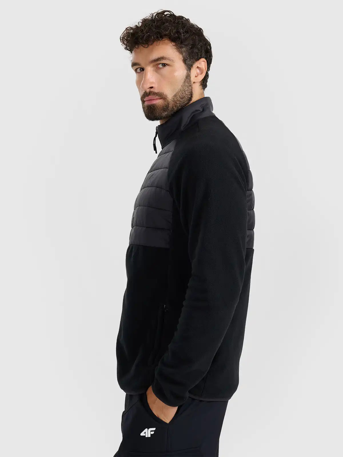 Hanorac din fleece cu fermoar pentru bărbați  4F M415 4FWAW25TFLEM415 deep black