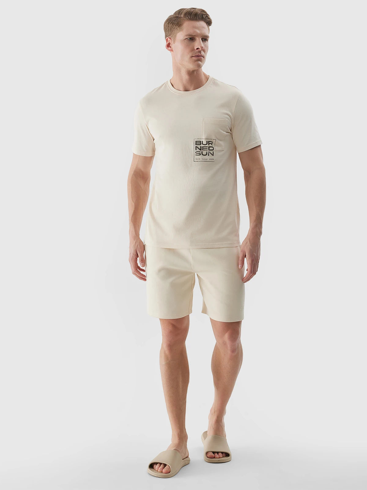 Мужская футболка casual 4F M1284 4FWSS24TTSHM1284 Beige