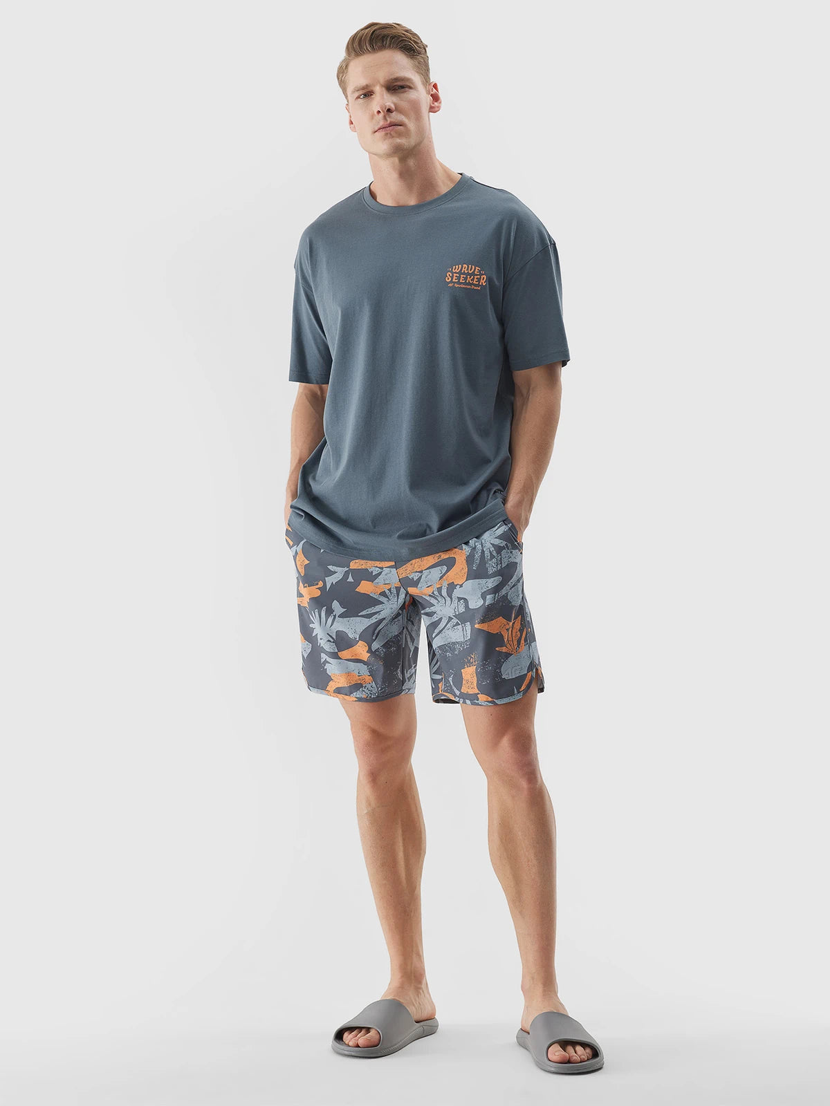 Tricou casual pentru bărbați 4F M1318 4FWSS24TTSHM1318 Anthracite