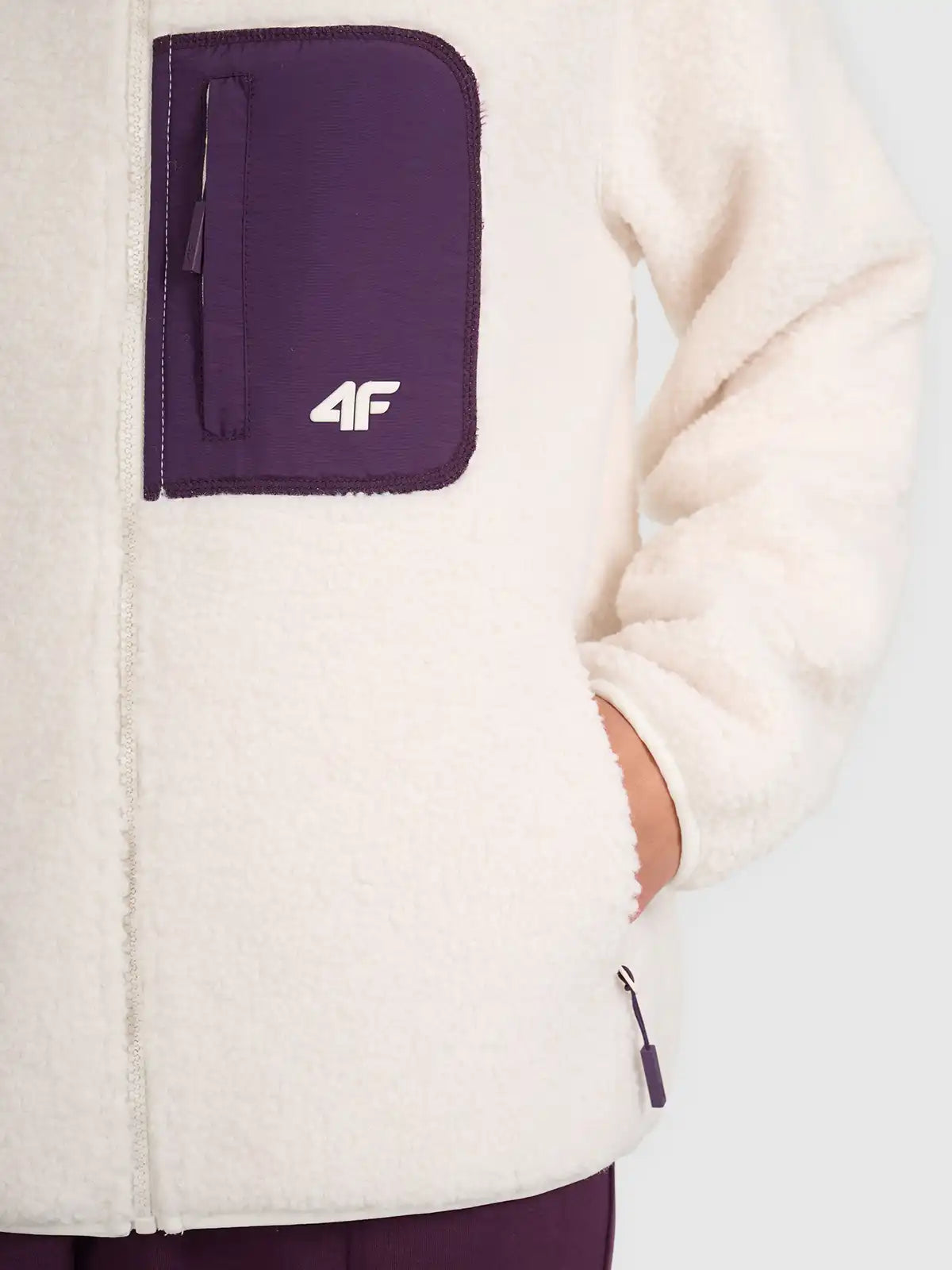 Hanorac din fleece cu fermoar pentru femei 4F F330 4FWAW25TFLEF330 off white