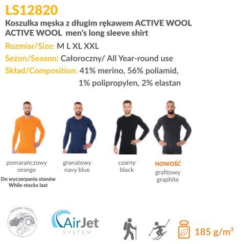 Лонгслив термо Brubeck ls12820 men's long sleeve top active wool black