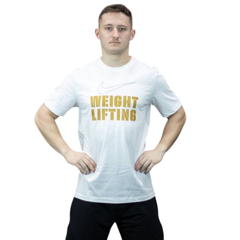 Мужская футболка casual Nike Weightlifting WM Tee APS325 - 170 white/mtlc gold