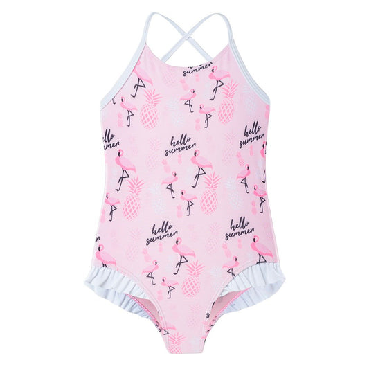 Costum de baie pentru copii aquawave aruba baby pink flamingo print