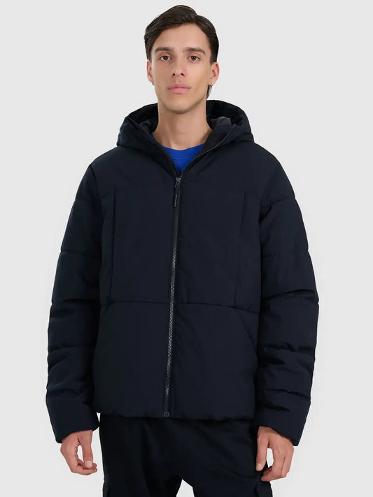 Jacheta de puf pentru bărbați cu glugă 4F M0710 4FWAW25TDJAM0710 deep black