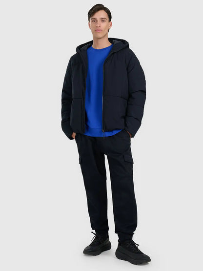 Jacheta de puf pentru bărbați cu glugă 4F M0710 4FWAW25TDJAM0710 deep black