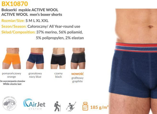 Нижнее белье Brubeck bx10870 men's boxer shorts active wool graphite