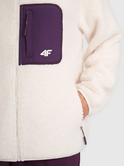 Hanorac din fleece cu fermoar pentru femei 4F F330 4FWAW25TFLEF330 off white