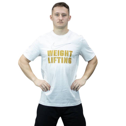 Мужская футболка casual Nike Weightlifting WM Tee APS325 - 170 white/mtlc gold