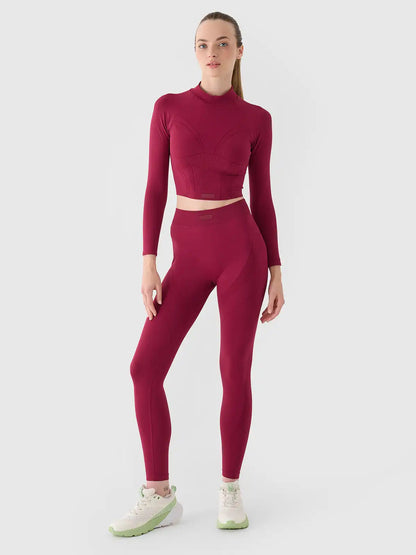 Legginși de antrenament pentru femei  4F F055 4FRAW24TFTIF389  burgundy