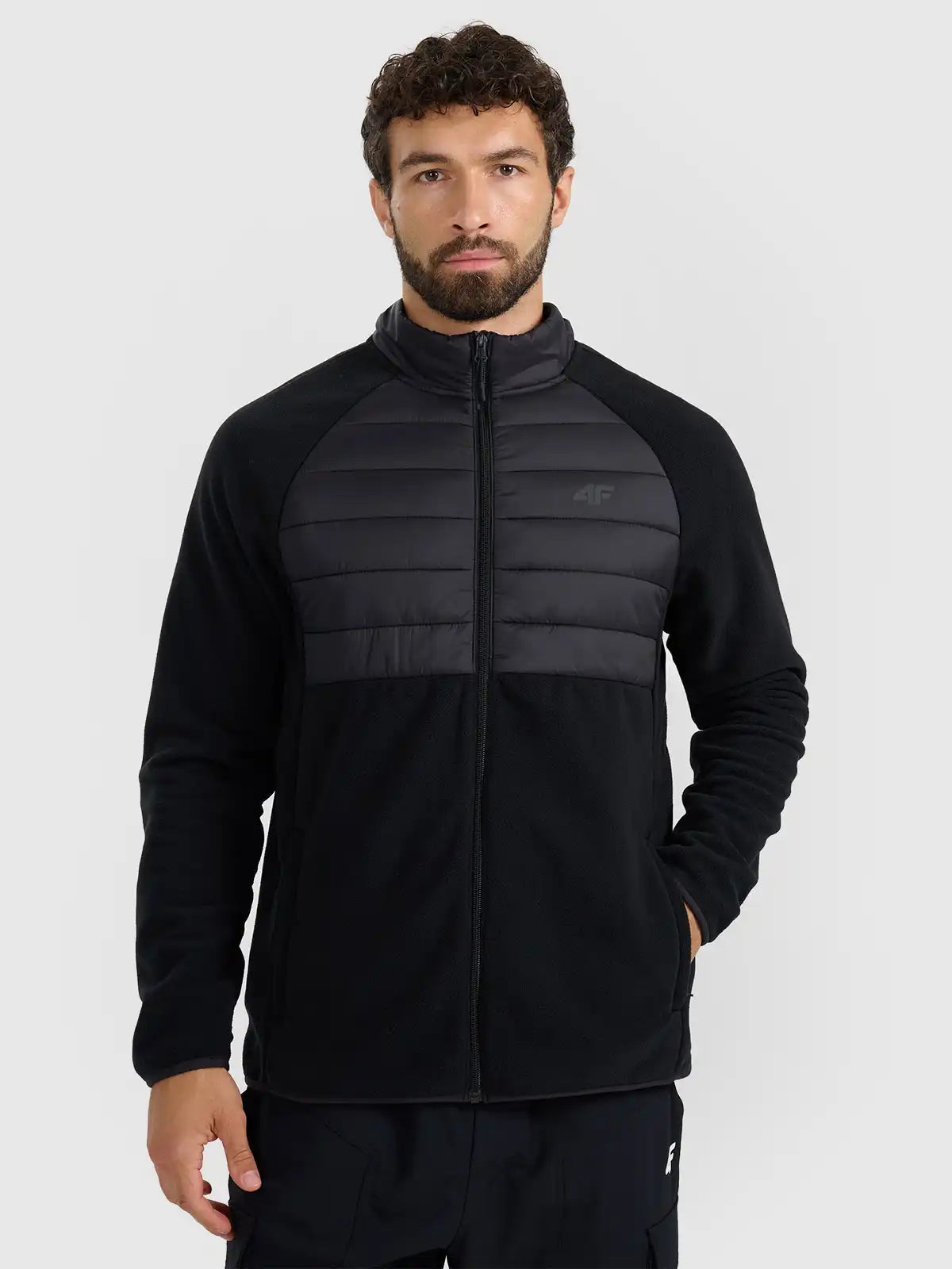 Hanorac din fleece cu fermoar pentru bărbați  4F M415 4FWAW25TFLEM415 deep black