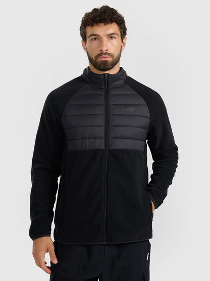 Hanorac din fleece cu fermoar pentru bărbați  4F M415 4FWAW25TFLEM415 deep black