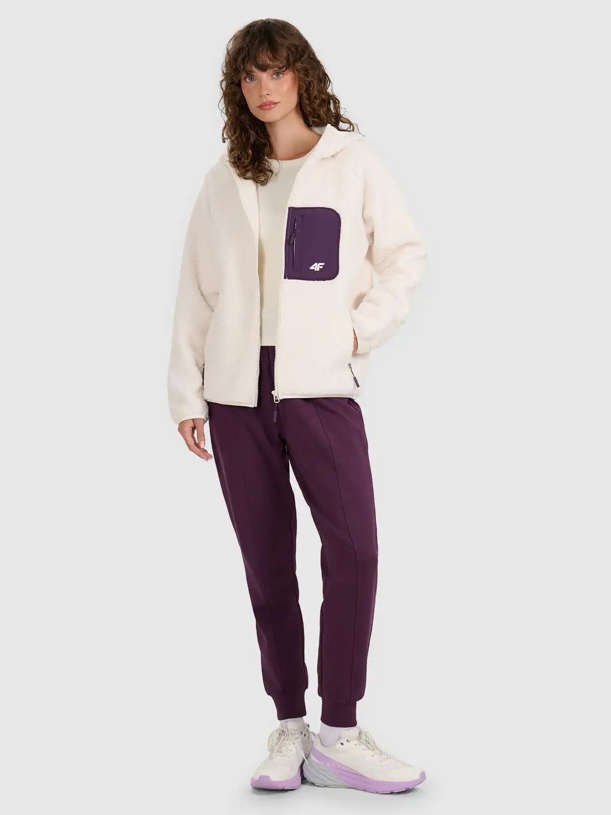 Hanorac din fleece cu fermoar pentru femei 4F F330 4FWAW25TFLEF330 off white