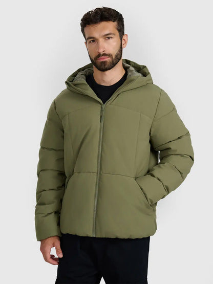 Jacheta de puf pentru bărbați cu glugă 4F M0710 4FWAW25TDJAM0710 khaki