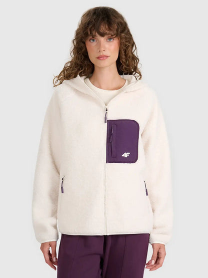 Hanorac din fleece cu fermoar pentru femei 4F F330 4FWAW25TFLEF330 off white