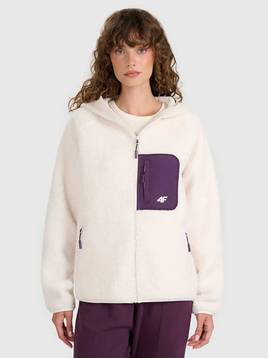Hanorac din fleece cu fermoar pentru femei 4F F330 4FWAW25TFLEF330 off white