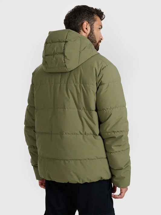 Jacheta de puf pentru bărbați cu glugă 4F M0710 4FWAW25TDJAM0710 khaki