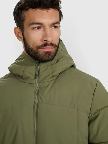 Jacheta de puf pentru bărbați cu glugă 4F M0710 4FWAW25TDJAM0710 khaki