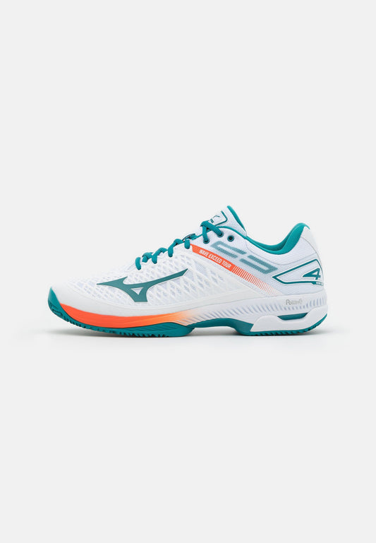 Кроссовки мужские для тенниса Mizuno wave exceed tour 4 cc / white / harbor blue / firecracker / 61gc207485