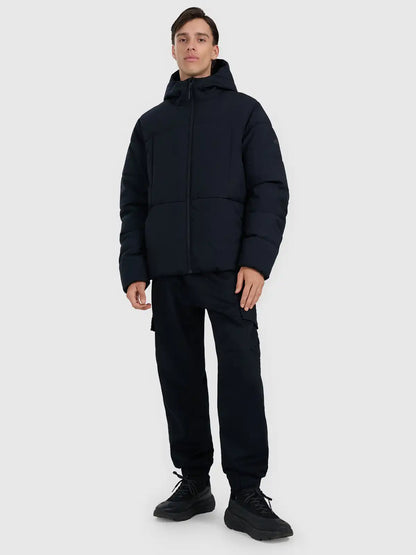 Jacheta de puf pentru bărbați cu glugă 4F M0710 4FWAW25TDJAM0710 deep black